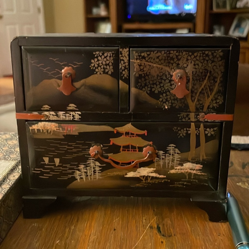 Vintage Japanese  Armoire Jewelry Cabinet (Doll house Furniture) Made In Japan